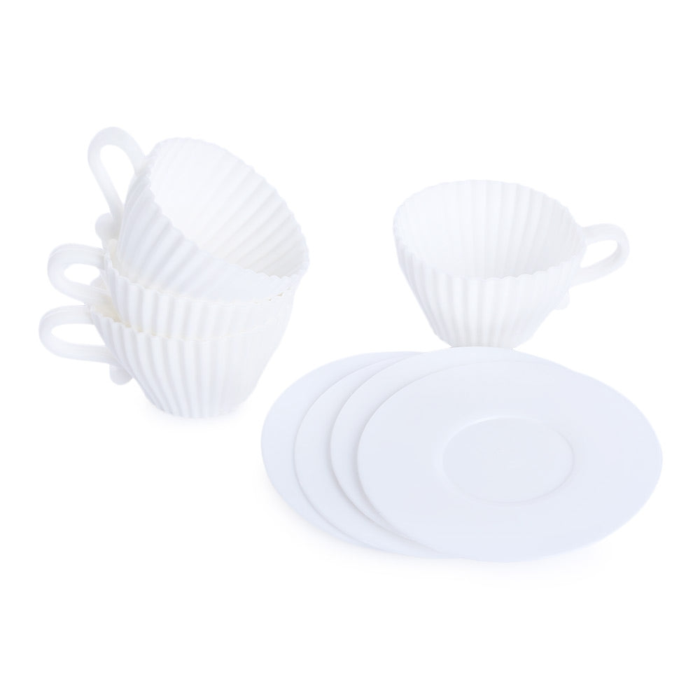 4pcs White Silicone Cupcake Muffin Baking Mold Cups with Tea Saucers