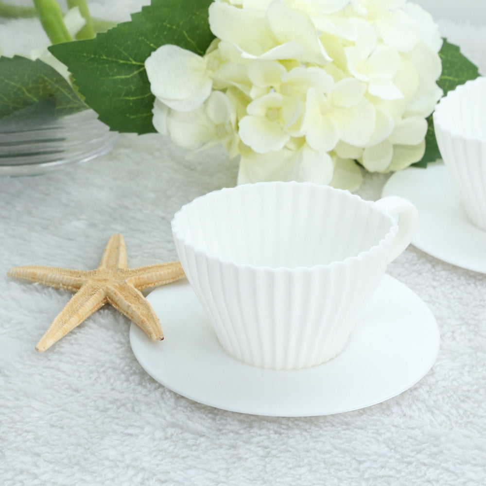 4pcs White Silicone Cupcake Muffin Baking Mold Cups with Tea Saucers