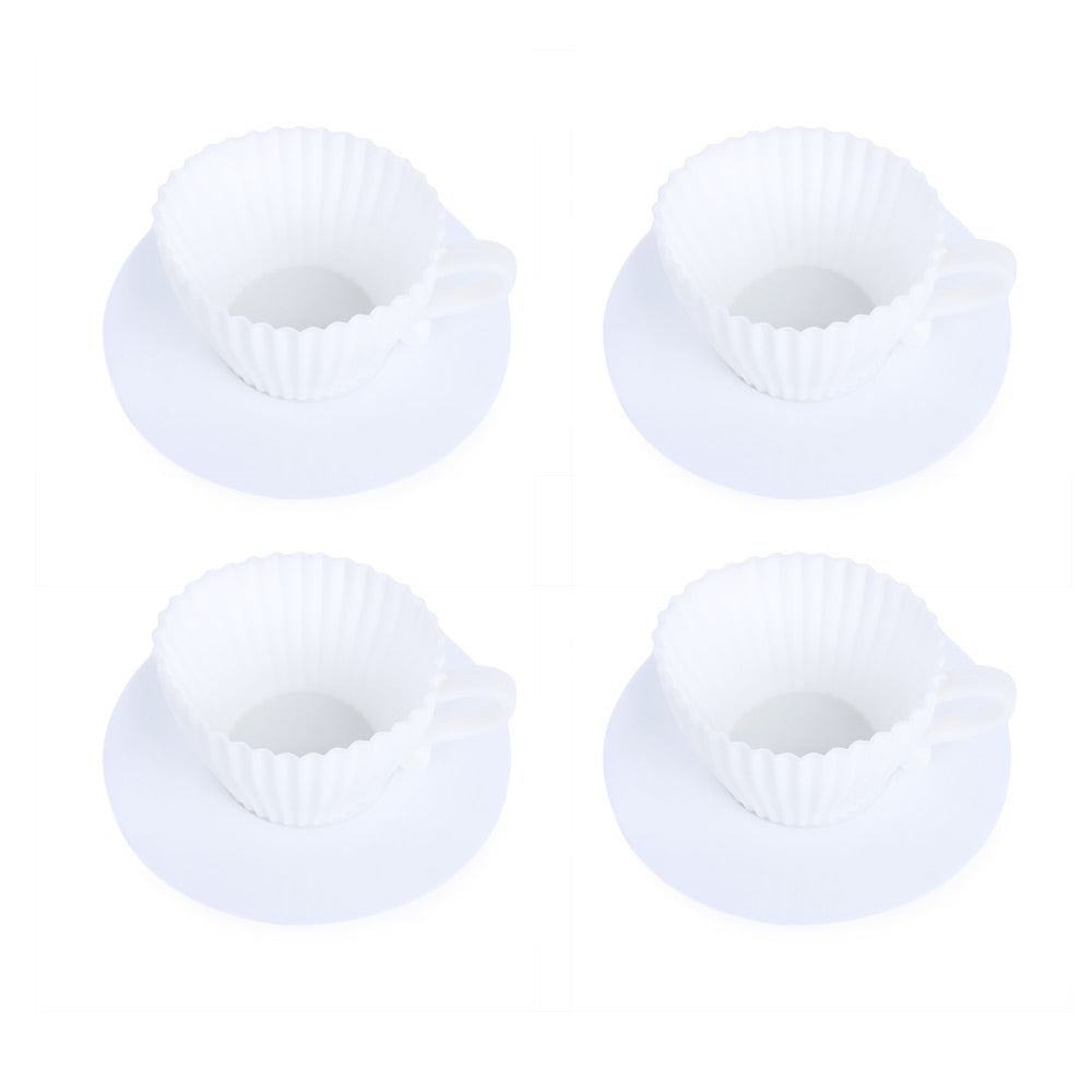 4pcs White Silicone Cupcake Muffin Baking Mold Cups with Tea Saucers