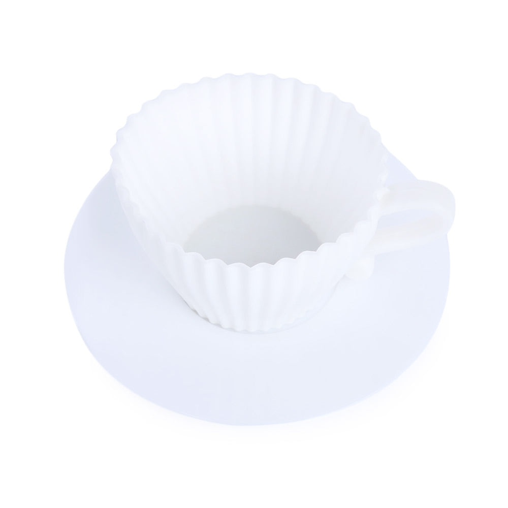 4pcs White Silicone Cupcake Muffin Baking Mold Cups with Tea Saucers