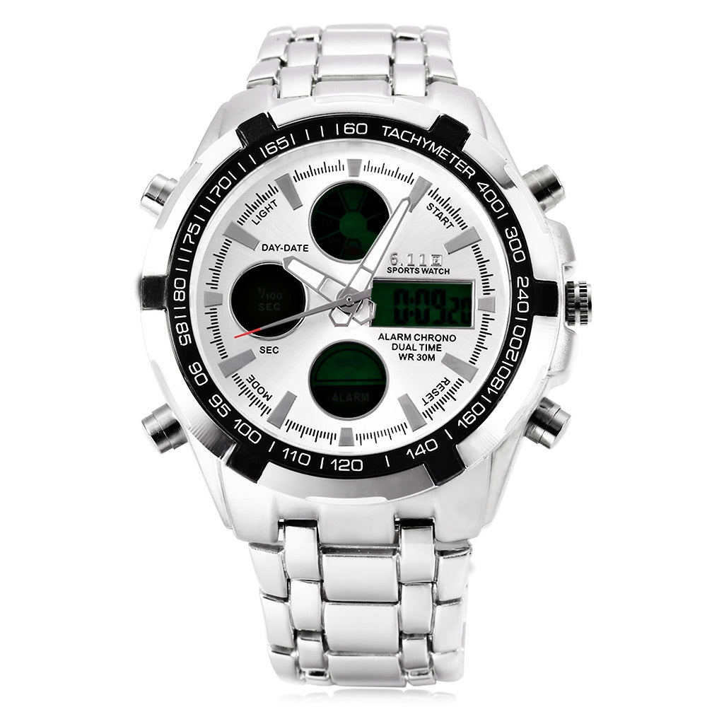 6.11 8128 LED Male Dual Movt Sport Watch Chronograph Alarm Calendar Men Wristwatch
