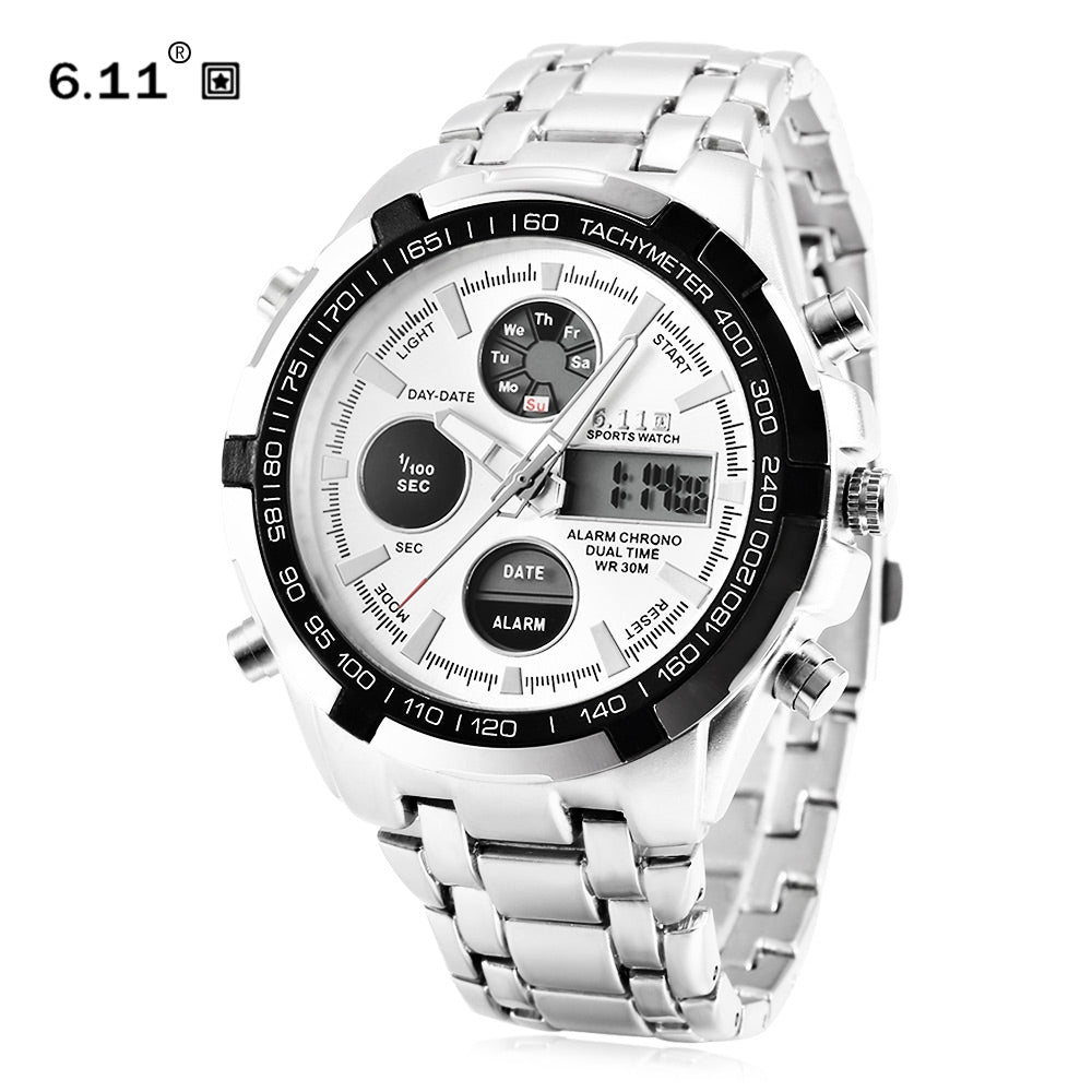 6.11 8128 LED Male Dual Movt Sport Watch Chronograph Alarm Calendar Men Wristwatch