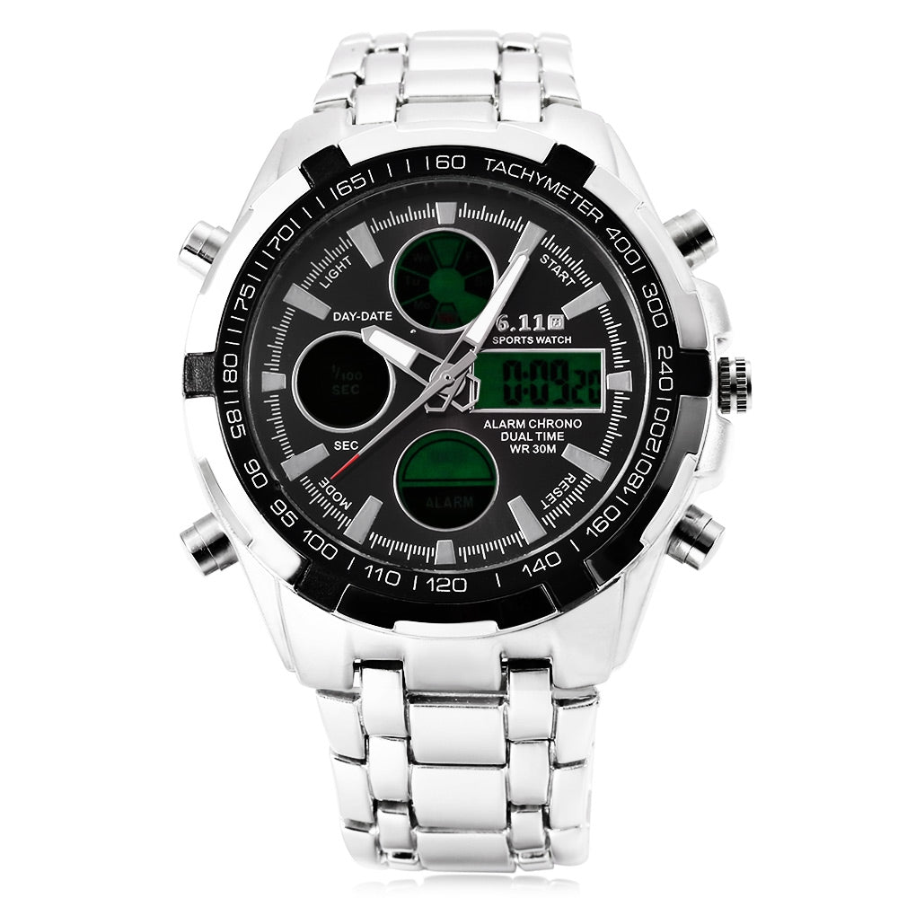 6.11 8128 LED Male Dual Movt Sport Watch Chronograph Alarm Calendar Men Wristwatch