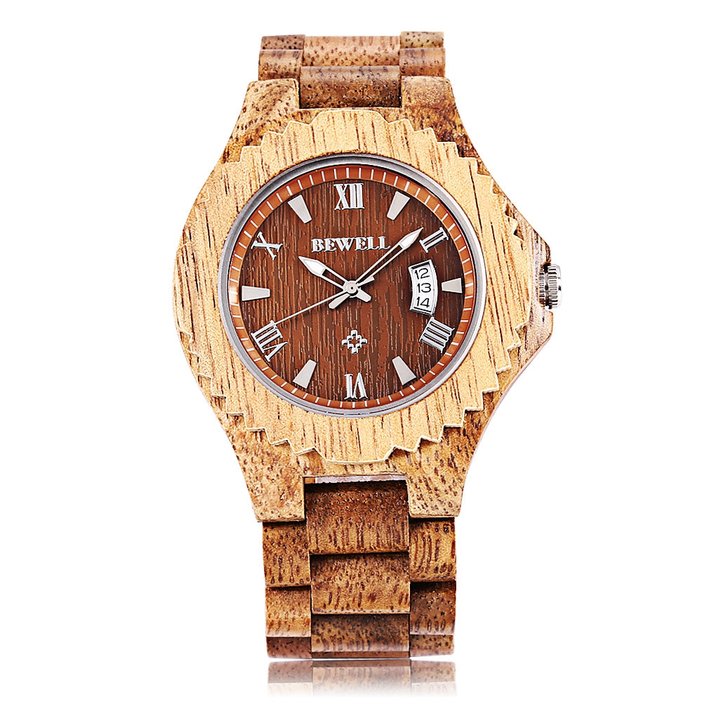 Bewell ZS - W129A Male Wooden Quartz Watch Date Luminous Display Japan Movt Wristwatch