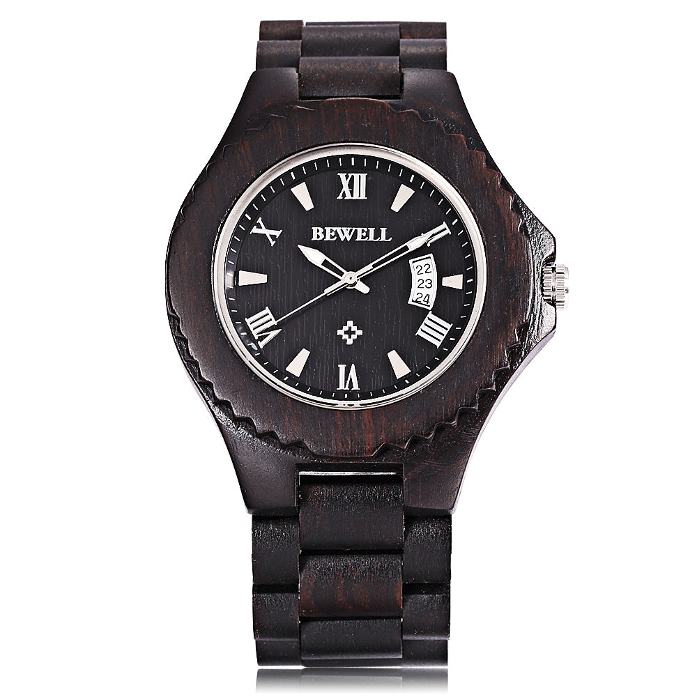 Bewell ZS - W129A Male Wooden Quartz Watch Date Luminous Display Japan Movt Wristwatch