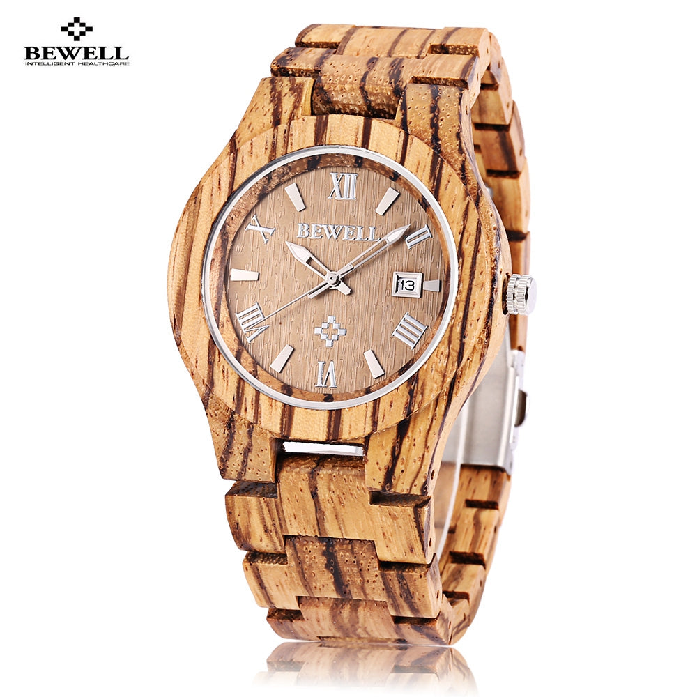 Bewell ZS - W127A Male Wooden Quartz Watch Date Luminous Display Japan Movt Wristwatch