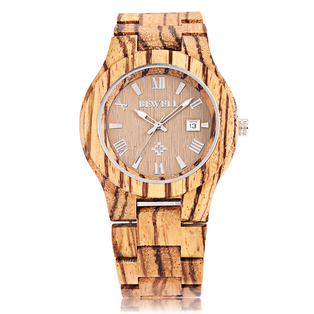 Bewell ZS - W127A Male Wooden Quartz Watch Date Luminous Display Japan Movt Wristwatch