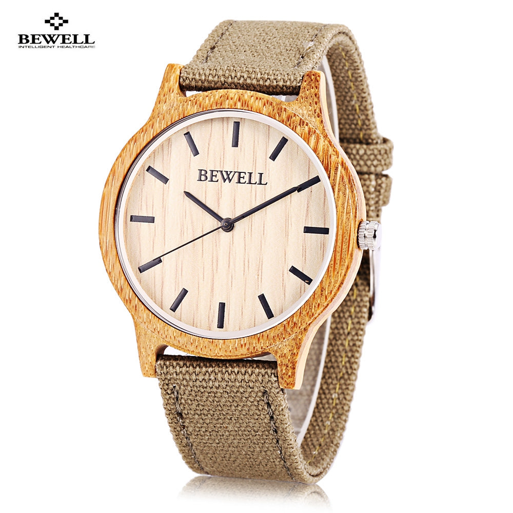 Bewell ZS - W134A Unisex Wooden Quartz Watch Canvas Band Japan Movt Wristwatch