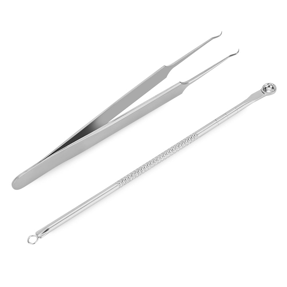 2pcs Professional Stainless Steel Remove Blackhead Tweezers Acne Needles Set