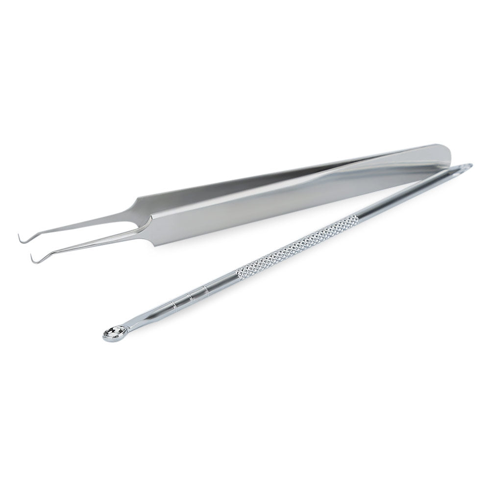 2pcs Professional Stainless Steel Remove Blackhead Tweezers Acne Needles Set