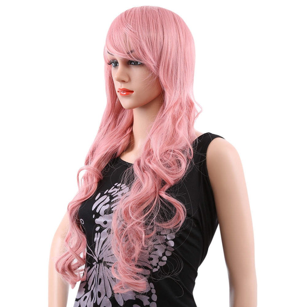 80CM Long Wavy Synthetic Wigs with Bangs Colors Hair for Women