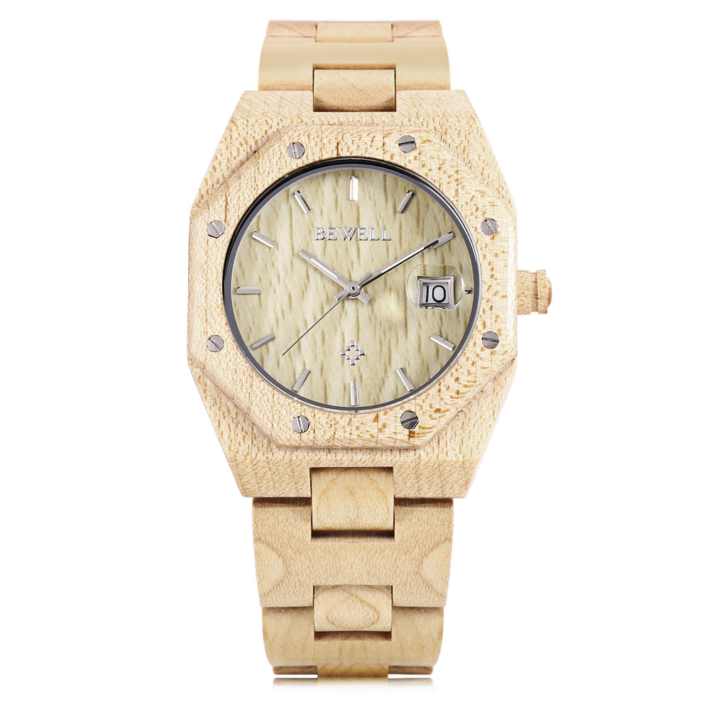 Bewell ZS - W099A Men Wooden Quartz Watch Date Display Japan Movt Water Resistance Wristwatch