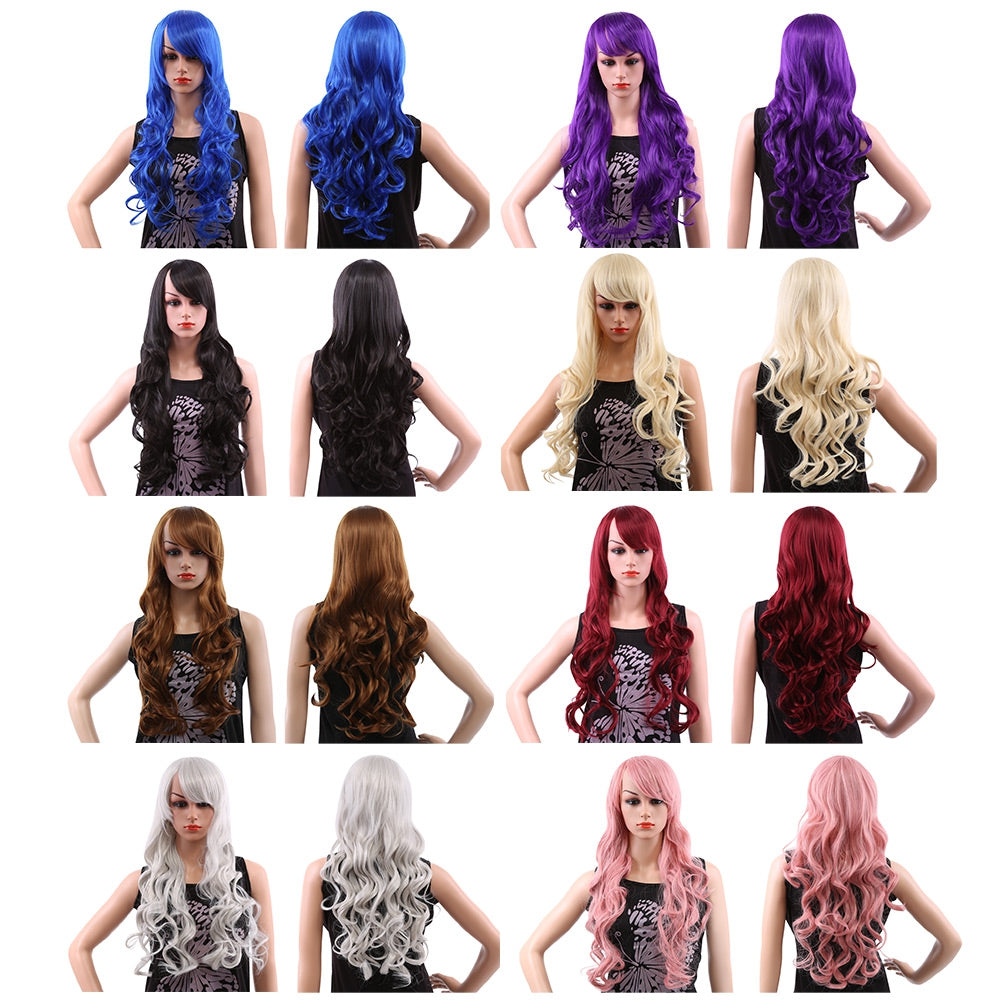 80CM Long Wavy Synthetic Wigs with Bangs Colors Hair for Women
