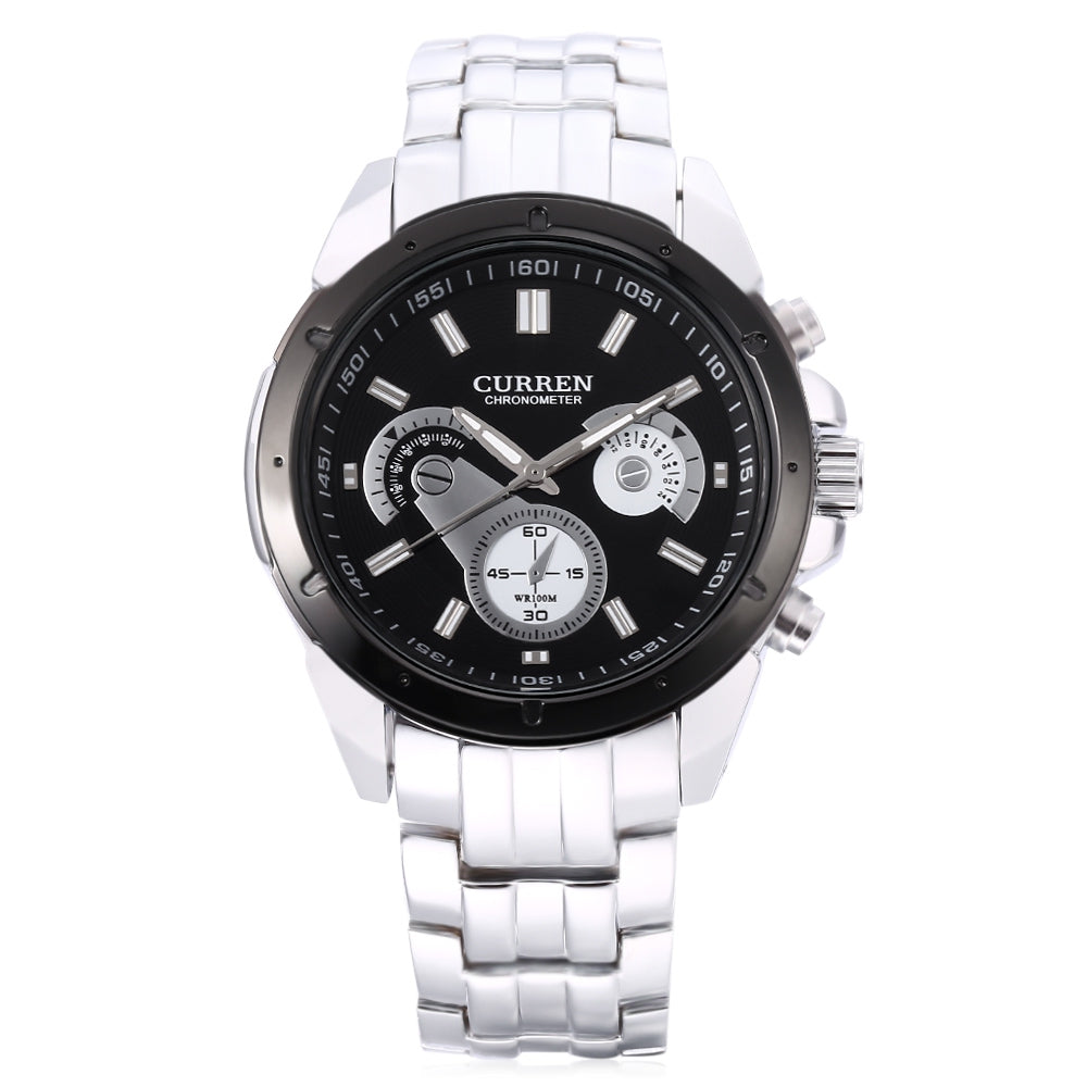 CURREN 8009 Male Quartz Watch Luminous Stainless Steel Band Decorative Sub-dial 3ATM Wristwatch