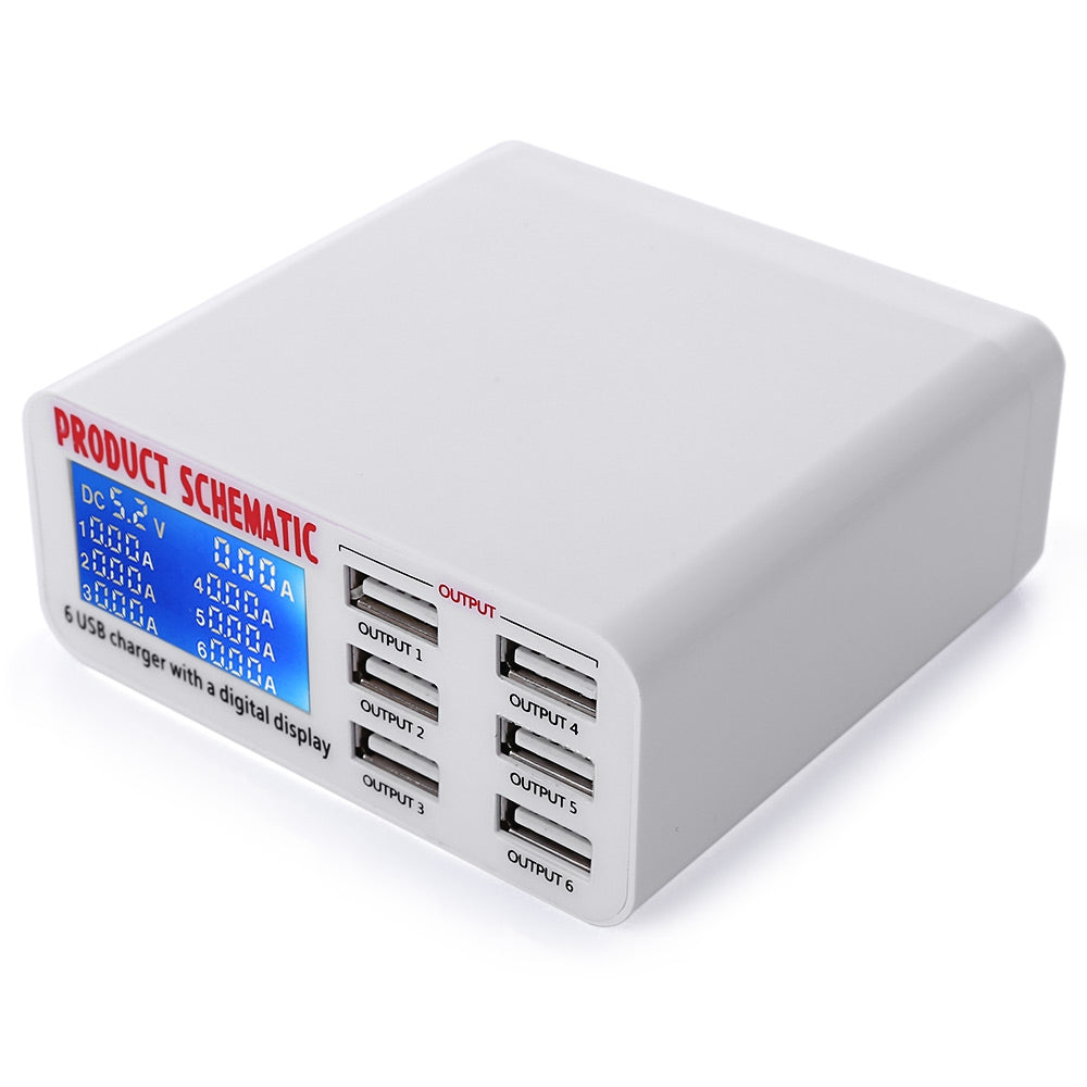 6 USB Output Travel Fast Charger Adapter with Intelligent Digital Display Screen