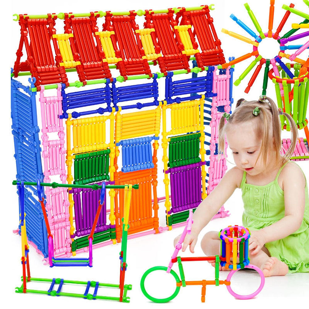 250pcs Kids Building Blocks Sticks Multicolor Plastic Assemble Educational Puzzle Toy