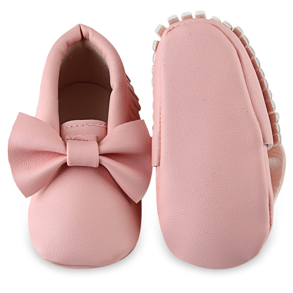 Cute Bowknot Design Tassel Decoration Walking Shoes for Baby Girls