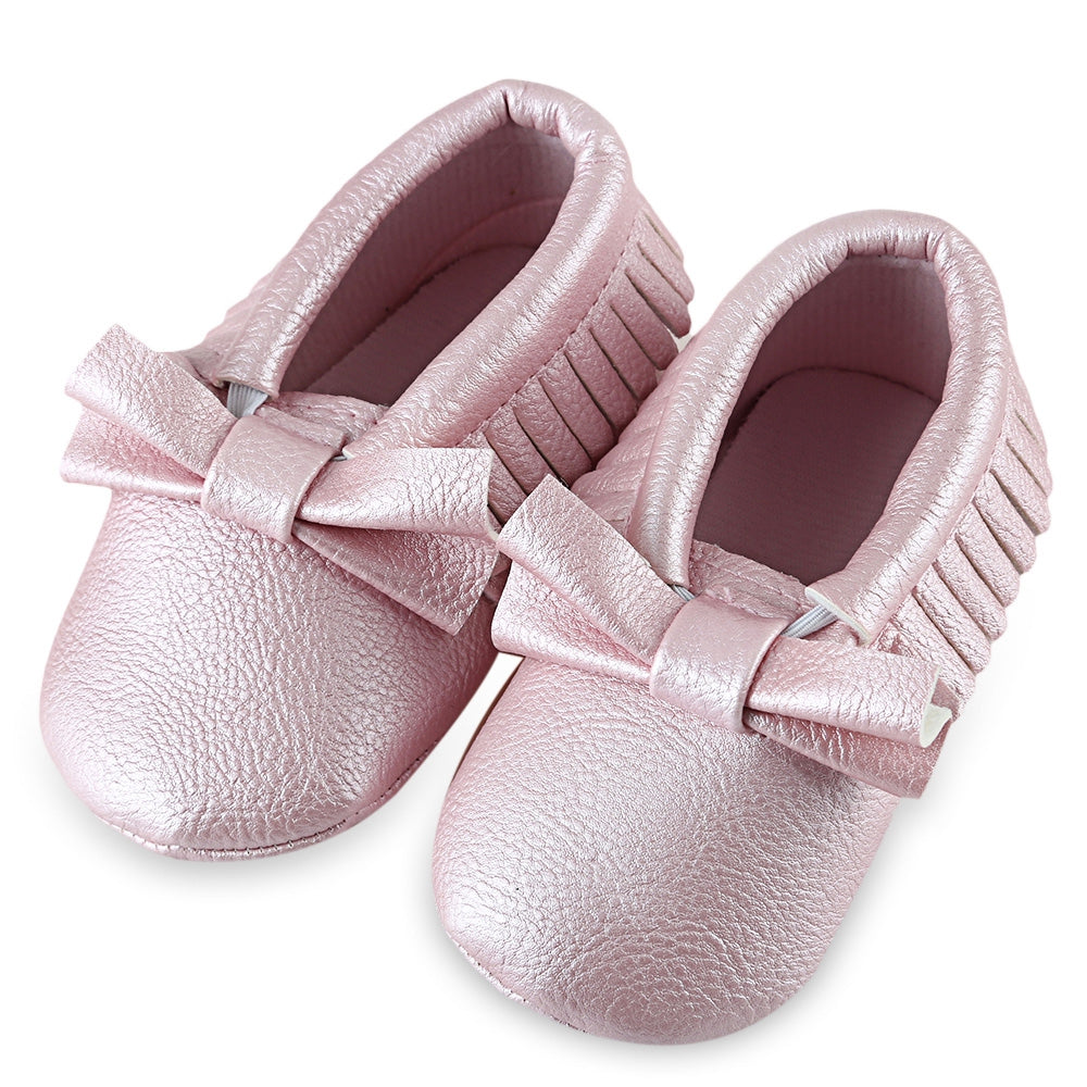 Cute Bowknot Design Tassel Decoration Walking Shoes for Baby Girls