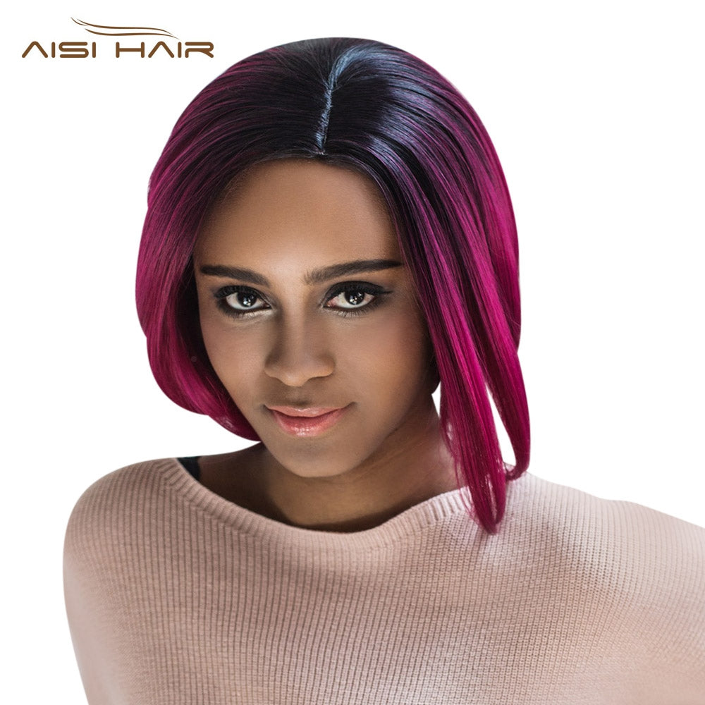 AISIHAIR Women Short Loose Wavy Lob Cutting Mixed Colors Synthetic Wigs