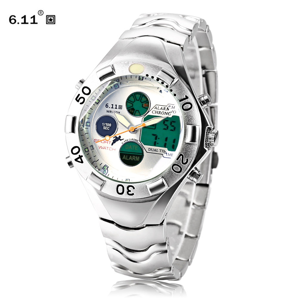 6.11 898 Male Dual Movt LED Watch Chronograph Alarm Men Quartz Digital Wristwatch