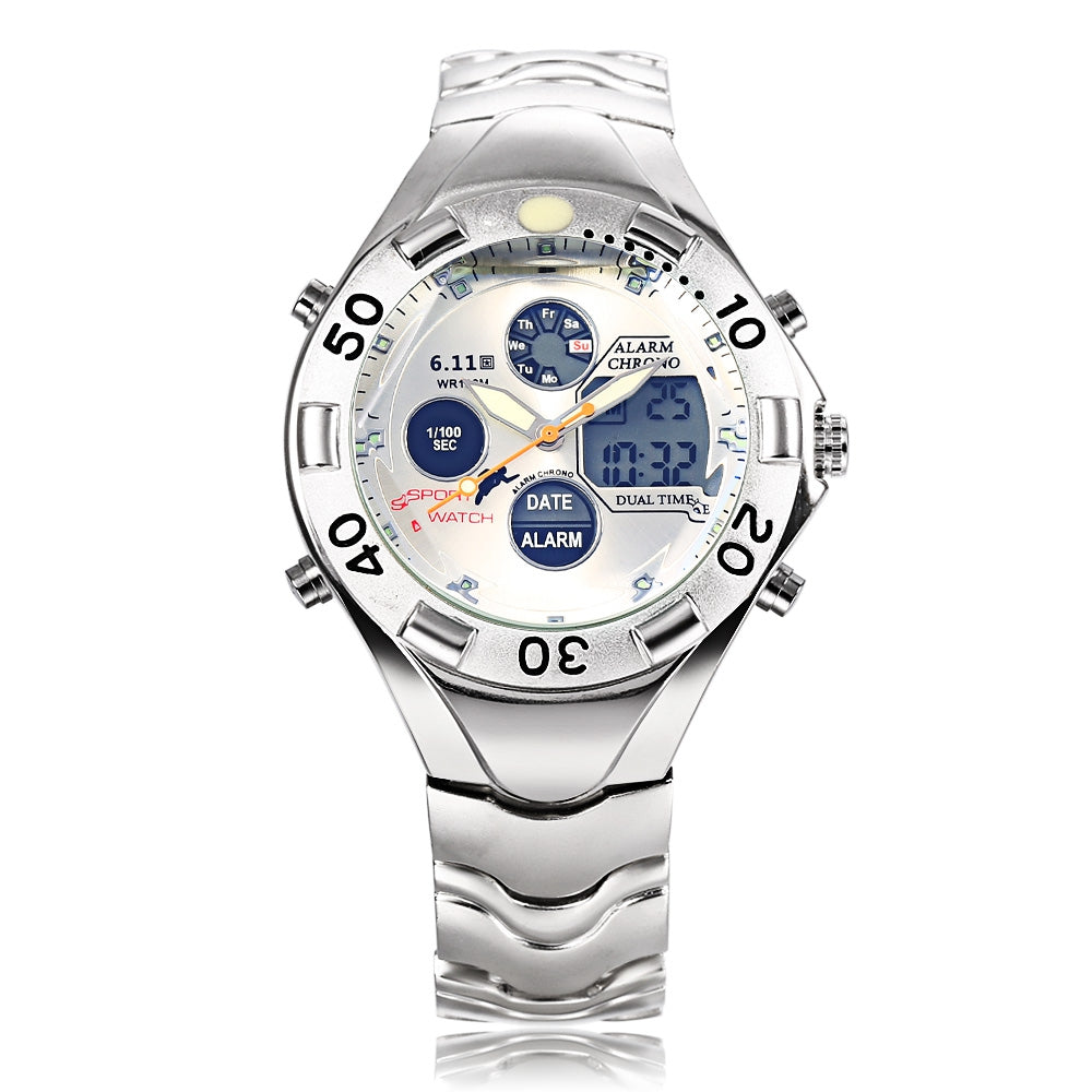 6.11 898 Male Dual Movt LED Watch Chronograph Alarm Men Quartz Digital Wristwatch