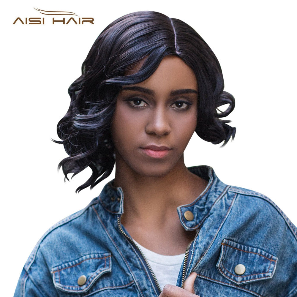 AISIHAIR Women Side Bangs Curly Tail Asymmetrical Straight Wigs