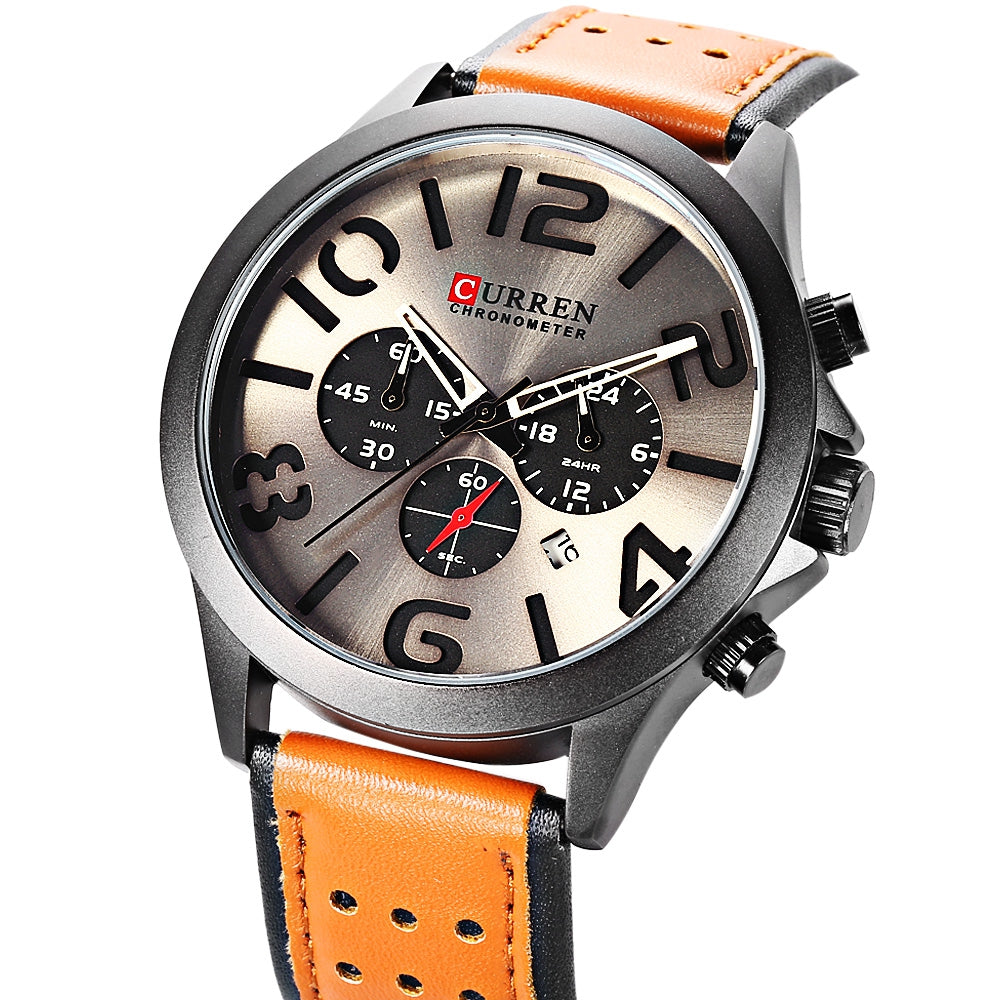 Curren 8244 Male Quartz Watch Chronograph 24 Hours Calendar 3ATM Men Wristwatch