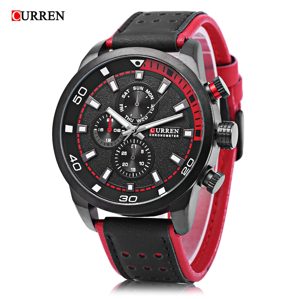 Curren 8250 Male Quartz Watch Decorative Sub-dial Luminous 3ATM Men Wristwatch