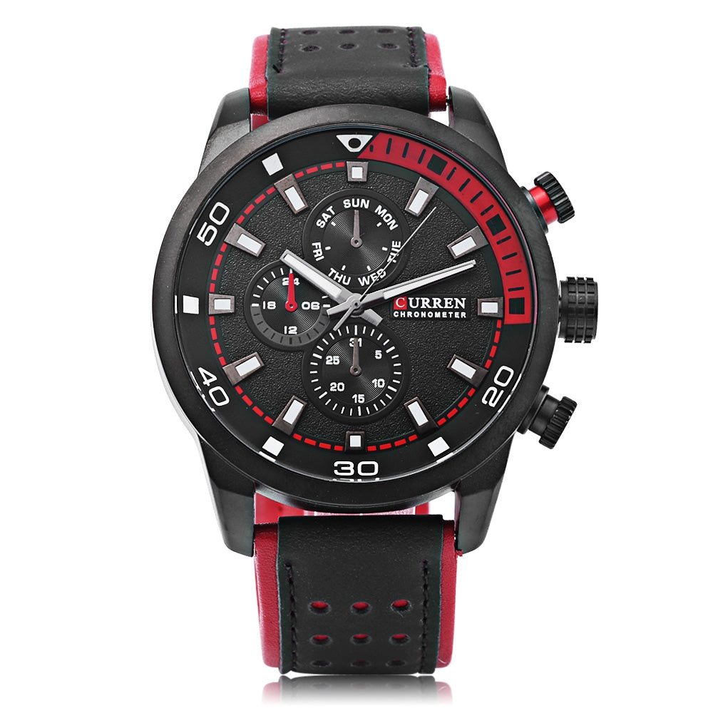 Curren 8250 Male Quartz Watch Decorative Sub-dial Luminous 3ATM Men Wristwatch