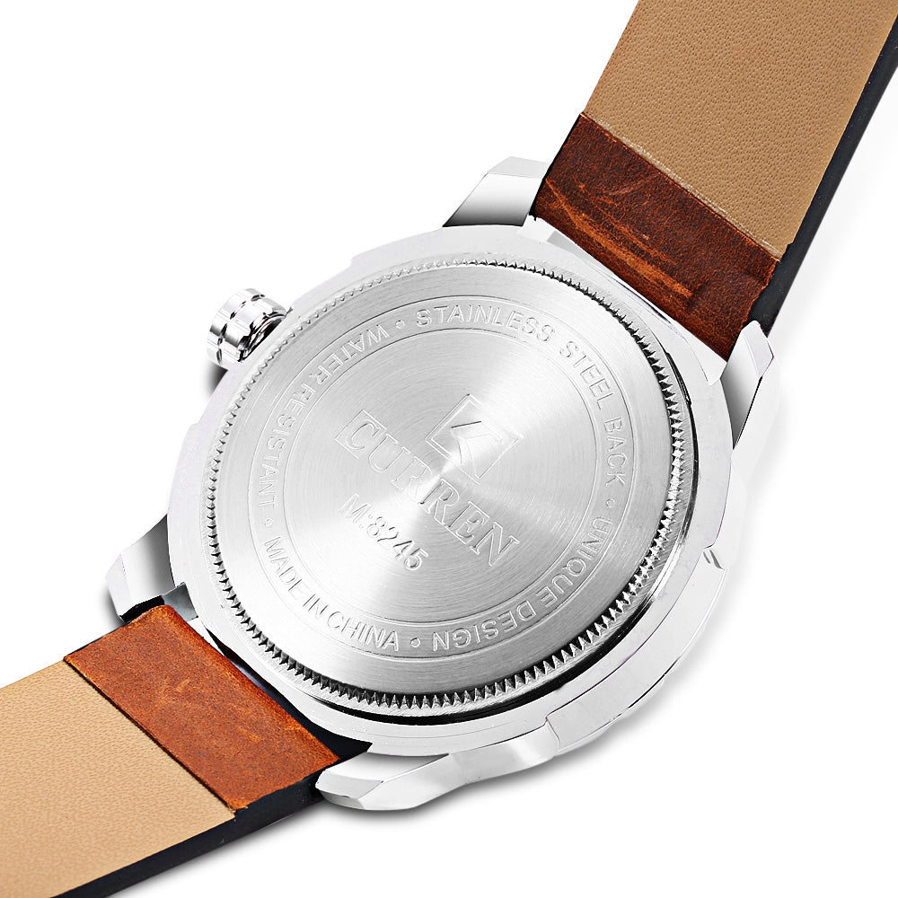 Curren 8245 Male Quartz Watch Calendar Stereo Dial Leather Band Men Wristwatch