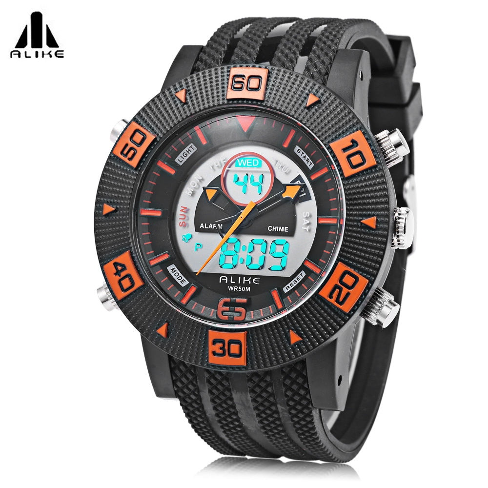 ALIKE AK14107 Quartz Digital Men Watch Calendar Chronograph Alarm Male Wristwatch