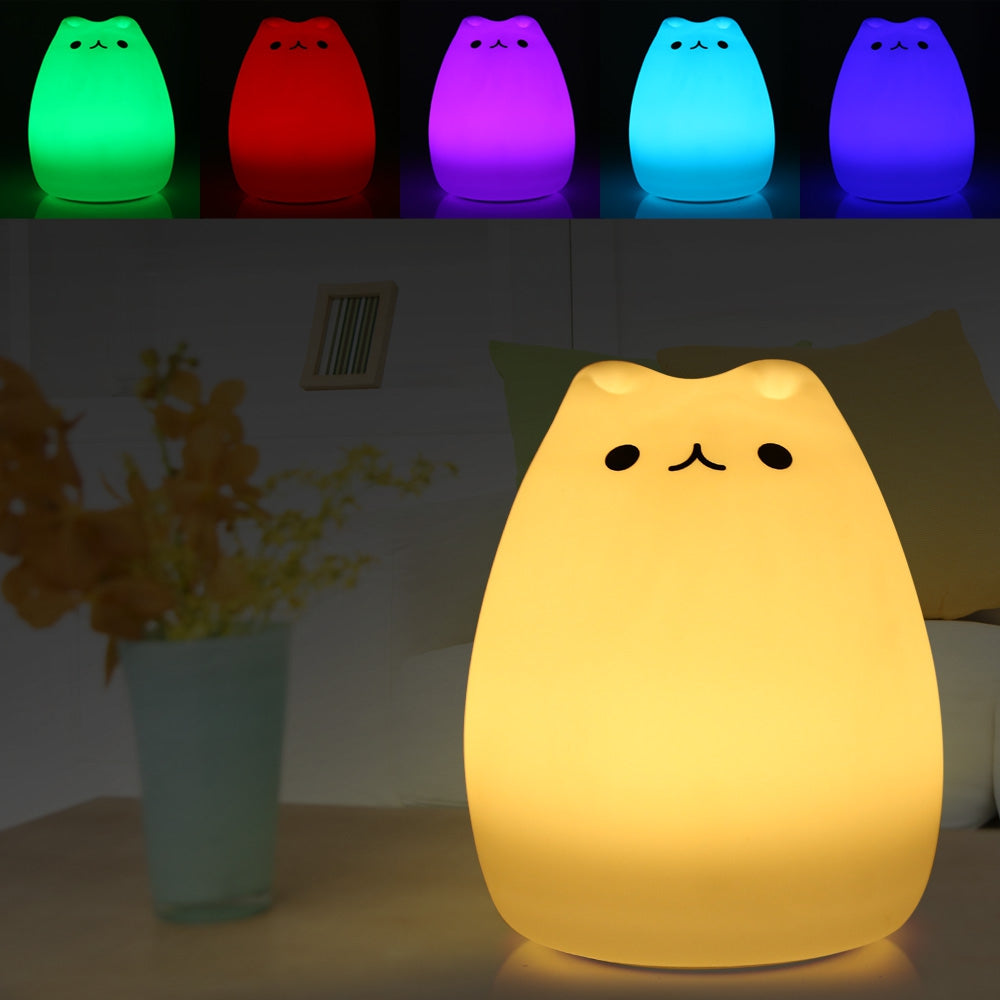 Color Changing Silicone Cat Night Light Baby Nursery Bedside Lamp