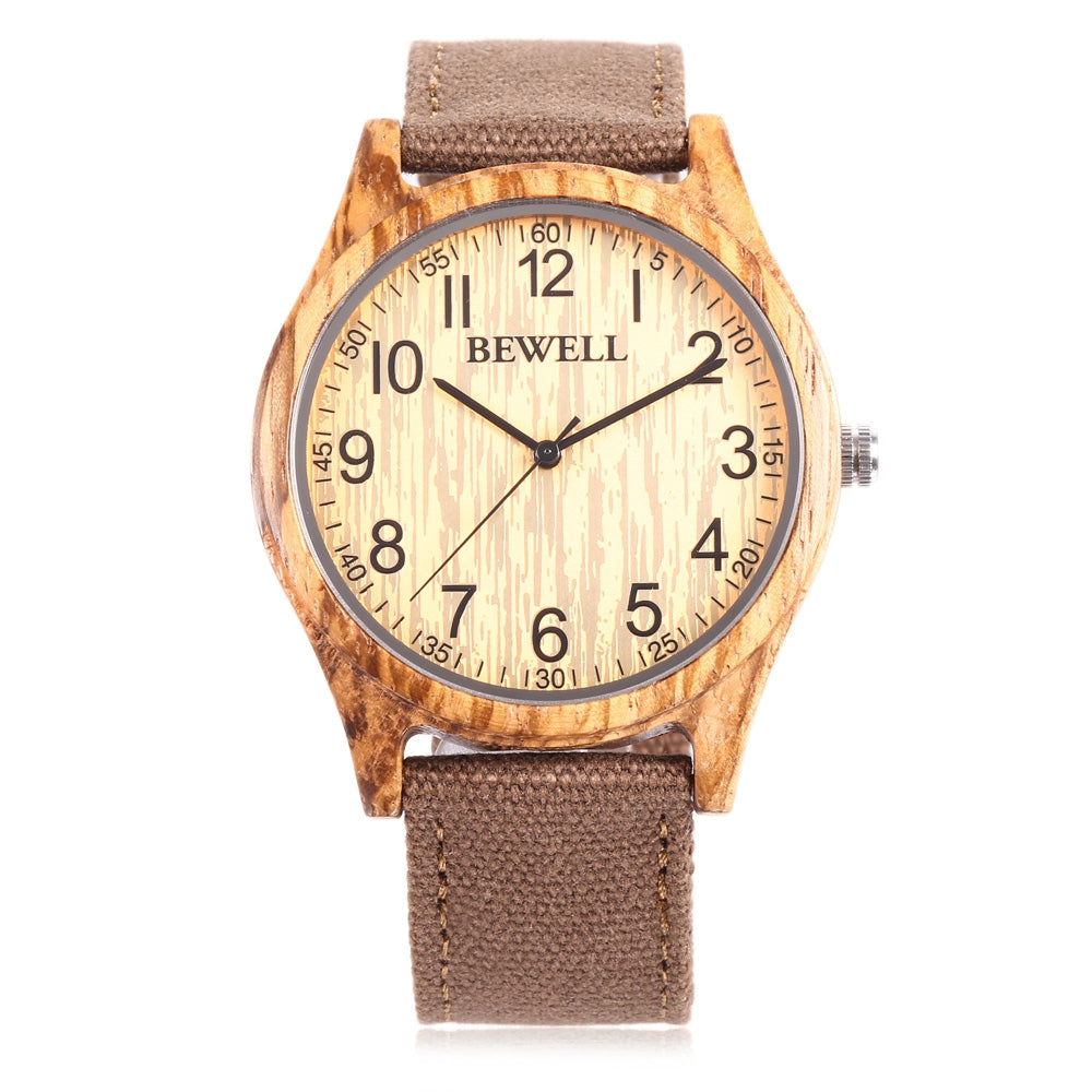 BEWELL ZS - W124B Male Quartz Watch Wood Case Numeral Scale Wristwatch