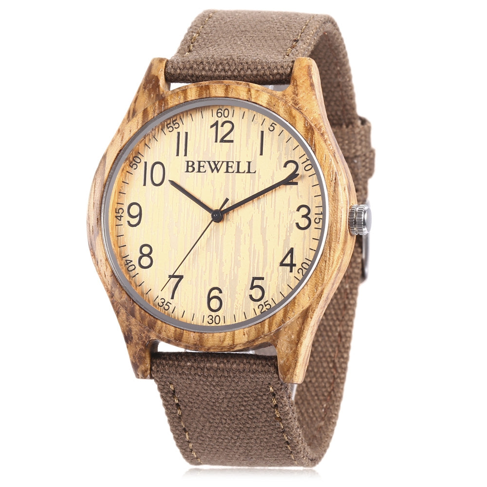 BEWELL ZS - W124B Male Quartz Watch Wood Case Numeral Scale Wristwatch