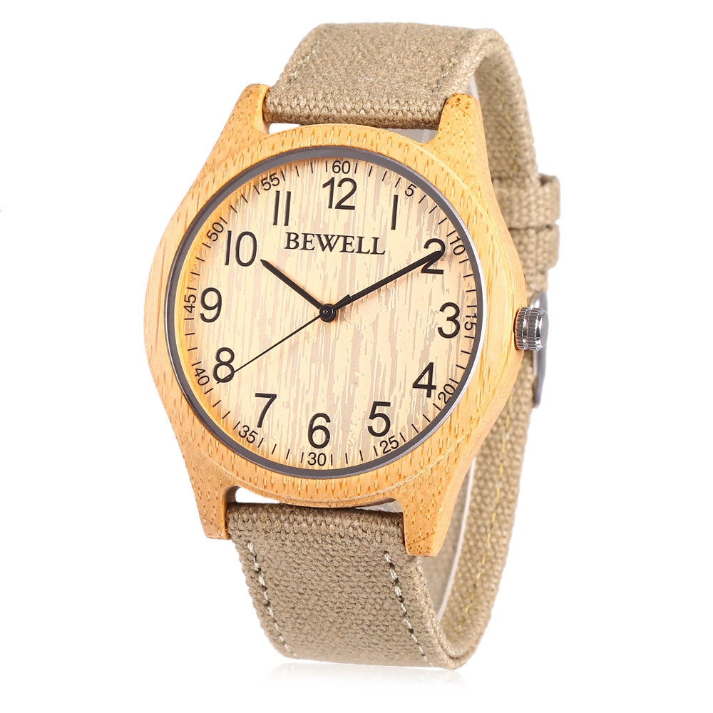 BEWELL ZS - W124B Male Quartz Watch Wood Case Numeral Scale Wristwatch