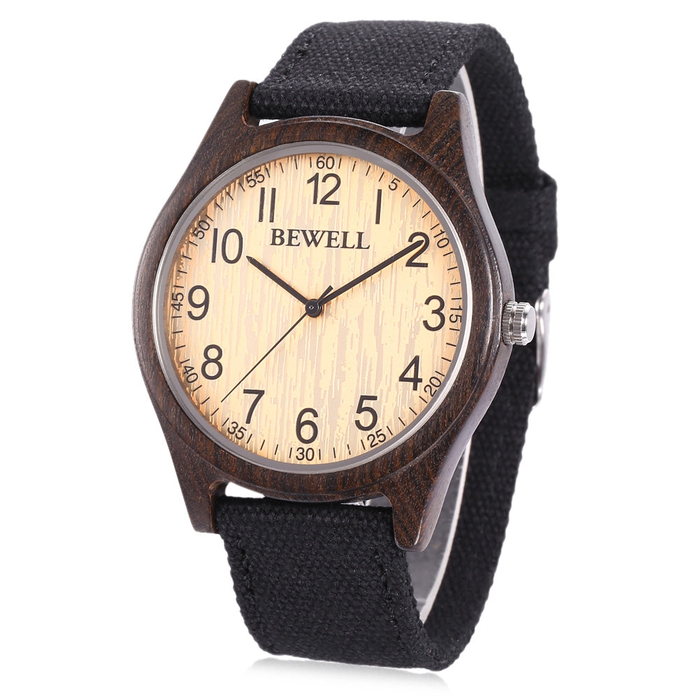 BEWELL ZS - W124B Male Quartz Watch Wood Case Numeral Scale Wristwatch
