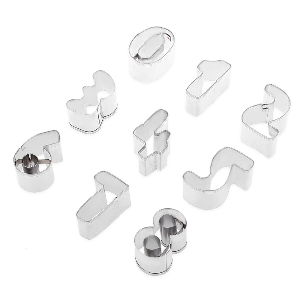 9pcs Stainless Steel 3D Digital Shaped Cookie Cutter Mold