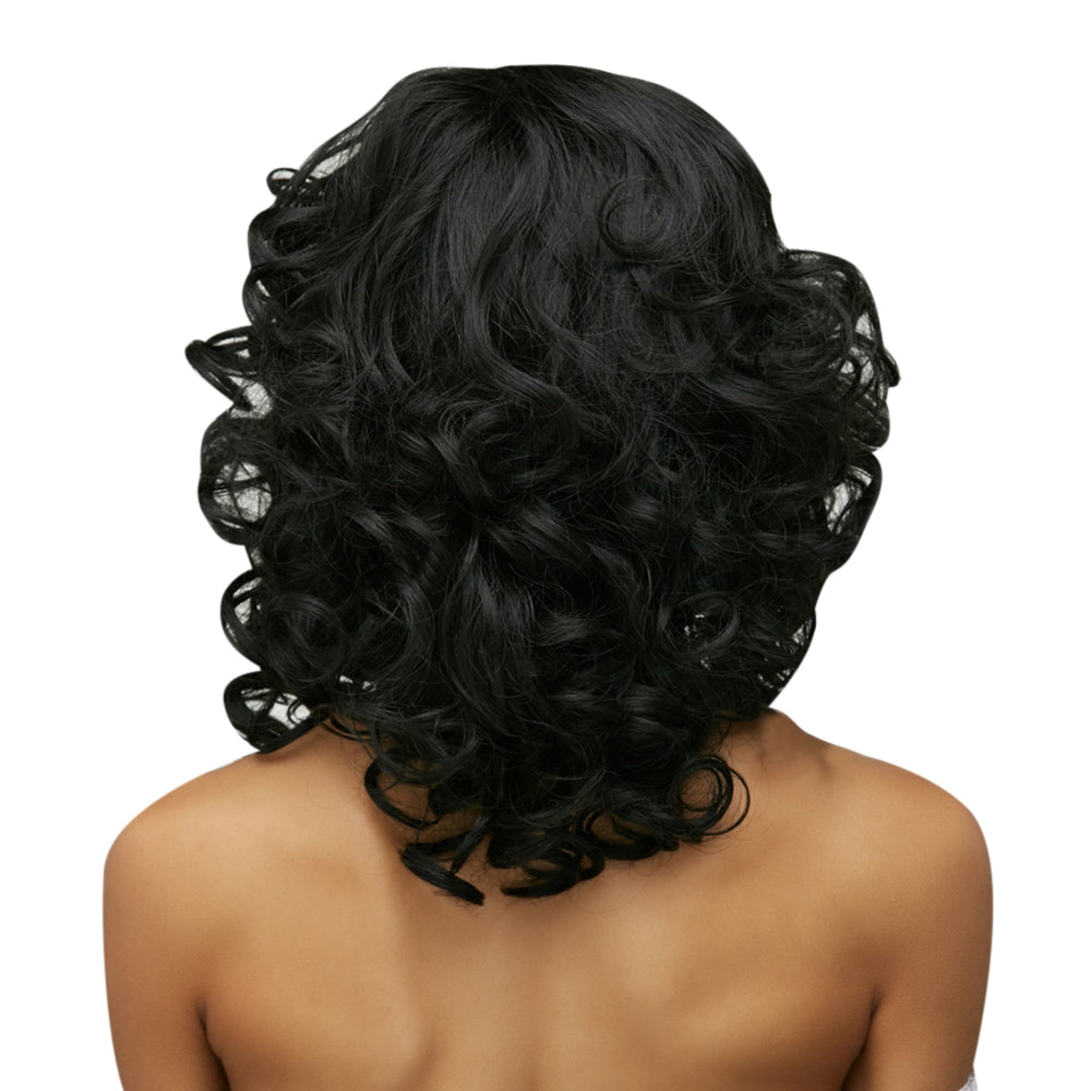 Curly Capless Shaggy Black Vogue Medium Heat Resistant Fiber Wig For Women