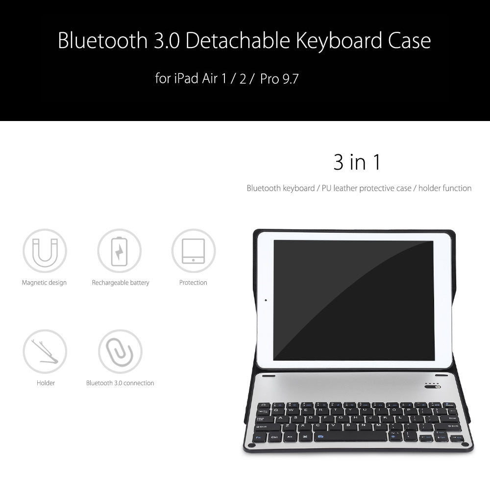 Bluetooth 3.0 Keyboard Cover for iPad Air 1 / 2 / Pro 9.7 inch