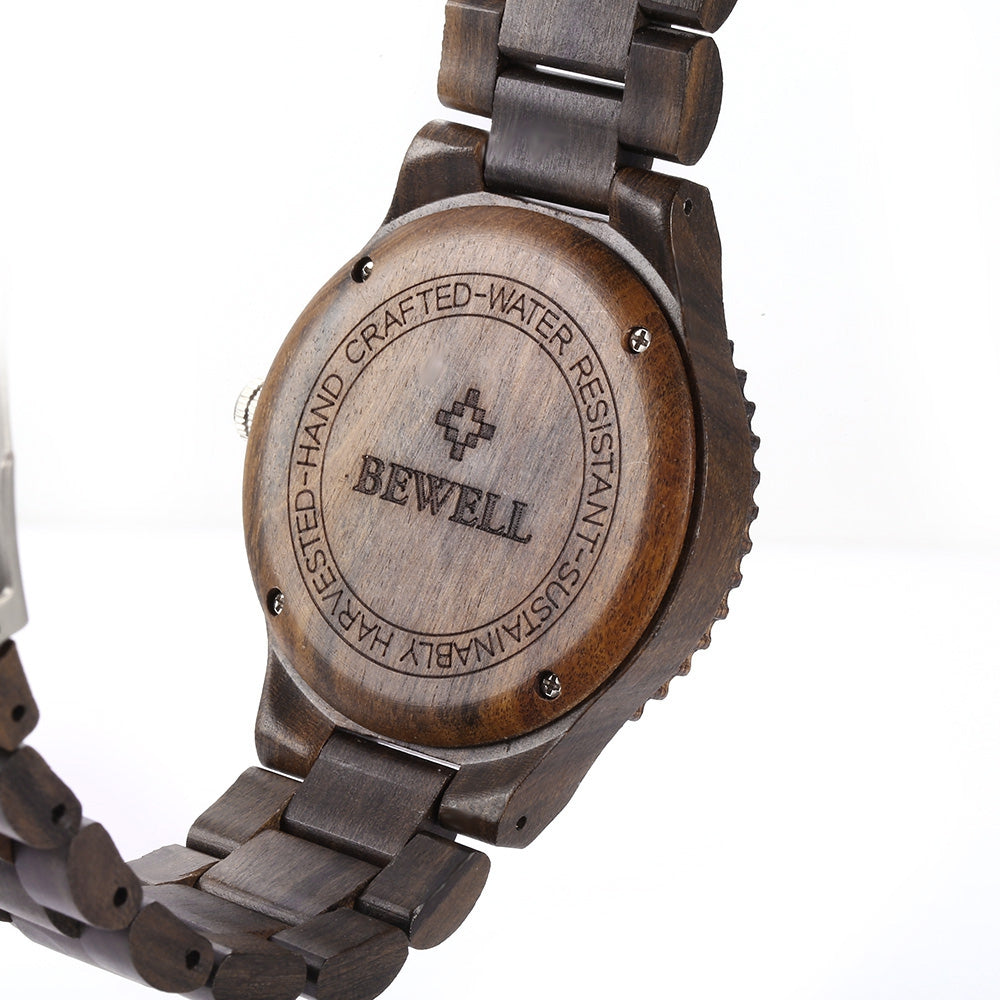BEWELL ZS - W065A Wood Men Quartz Watch Roman Numeral Scales Wristwatch