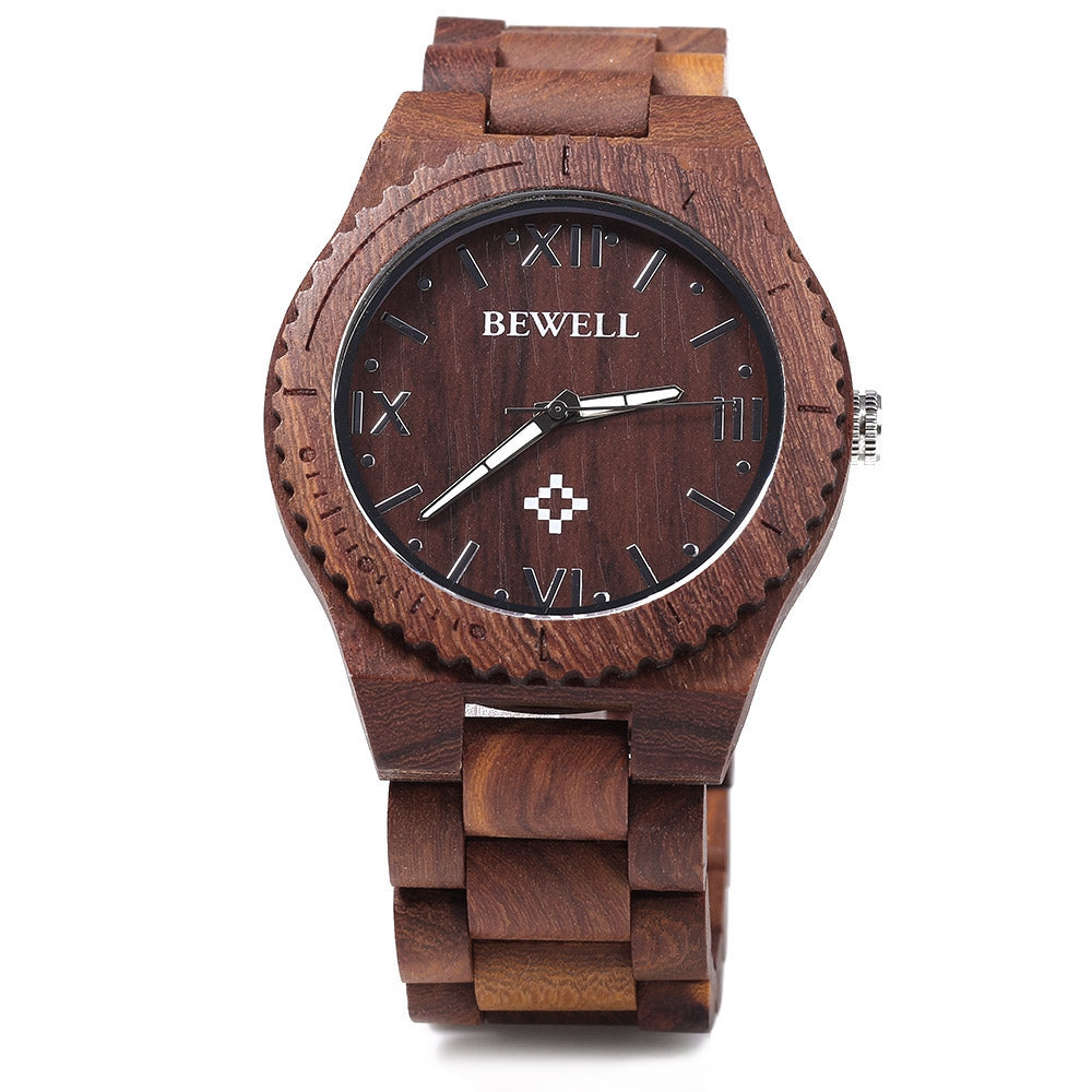 BEWELL ZS - W065A Wood Men Quartz Watch Roman Numeral Scales Wristwatch