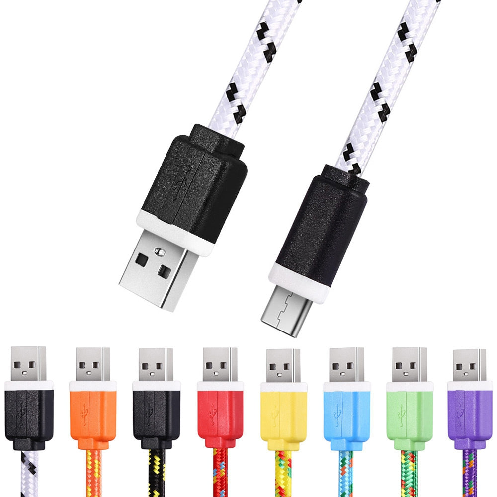 1M Type C Colorful Nylon Braided Type C Transfer Data Sync Cable Charging Cord Line