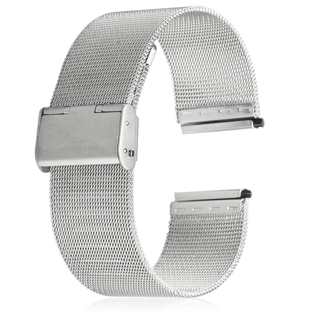 18mm Men Women Stainless Steel Mesh Watch Strap Folding Clasp with Safety Bracelet