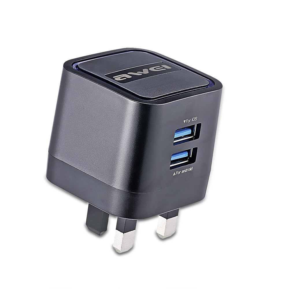 Awei C - 950 2 USB 5V Charger Adapter UK Plug with 8 Pin Cord