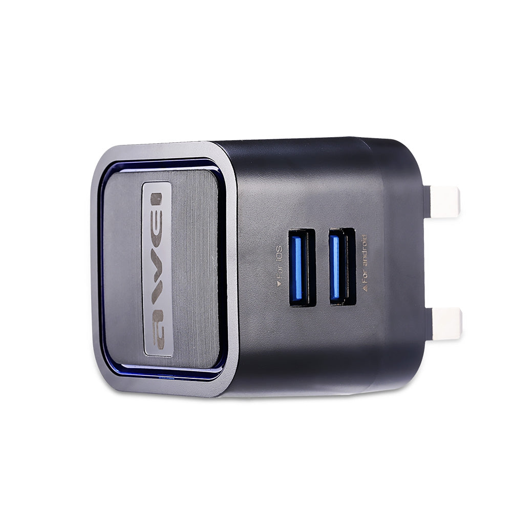 Awei C - 950 2 USB 5V Charger Adapter UK Plug with 8 Pin Cord