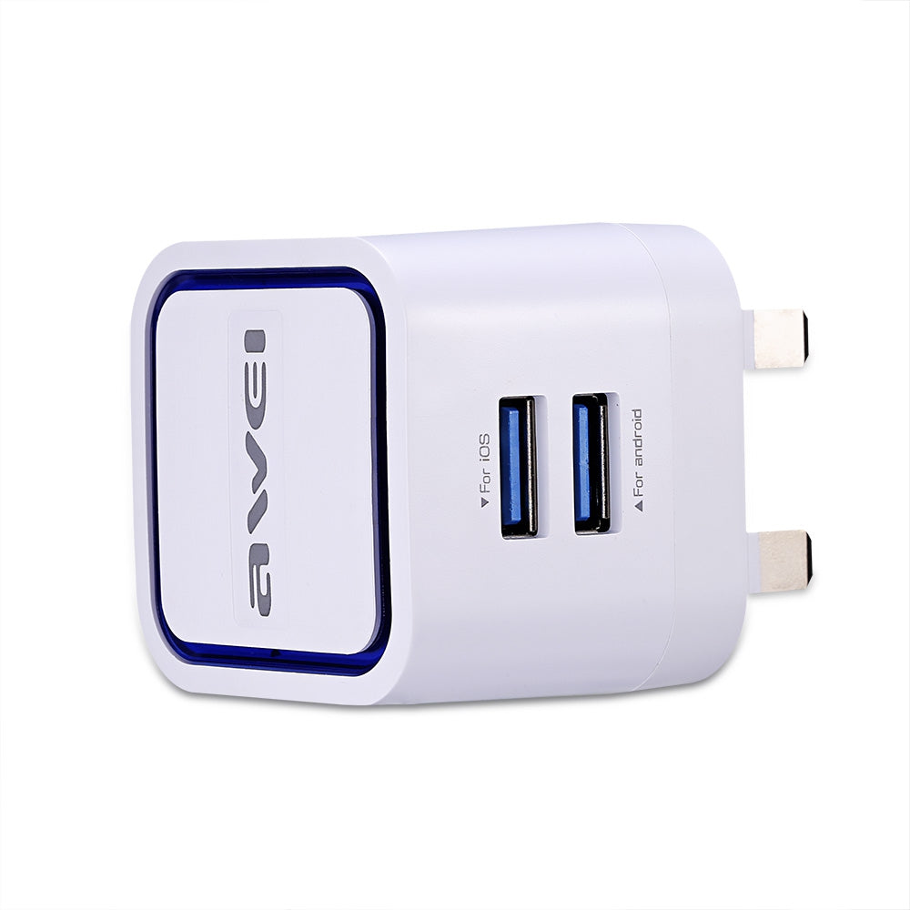 Awei C - 950 2 USB 5V Charger Adapter UK Plug with 8 Pin Cord