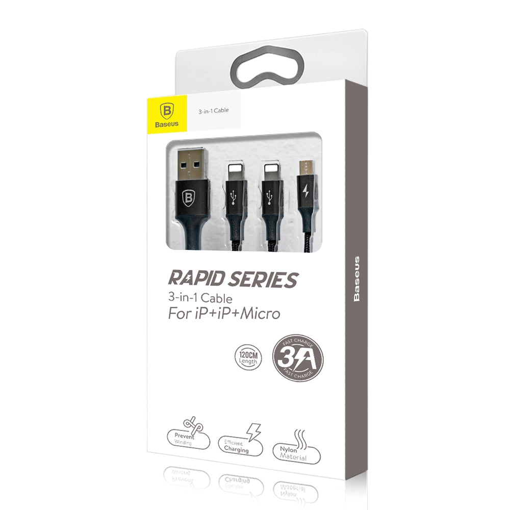 Baseus Rapid Series Micro USB + Dual 8 Pin Data Cable 1.2M