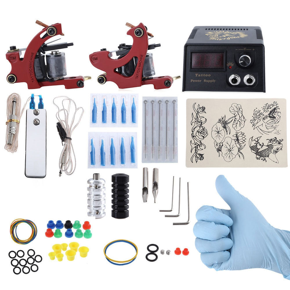 Complete Tattoo Kit DIY 2 Tattoo Machines Power Supply System