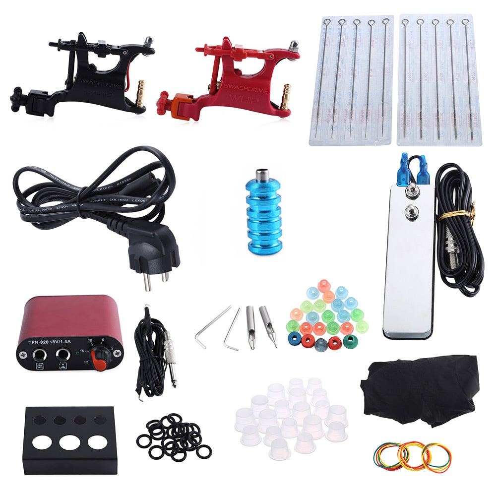 Complete Tattoo Kit Professional 2 Rotary Motor Machine Guns Foot Pedal Power Supply