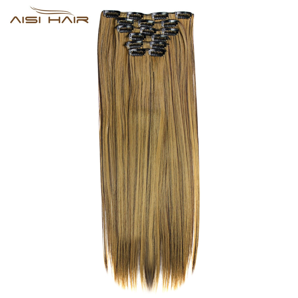 AISI HAIR Straight 16 Clips Long High Temperature Resistant Hair Extensions for Women
